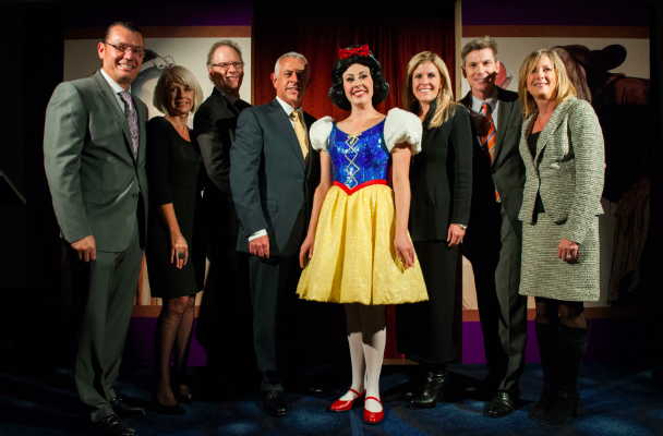 The Wells Fargo team poses with Beach Blanket Babylon's Snow White, November 13, 2012.